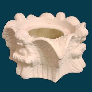 Vintage White Bisque Traditions Angels 3-Sided Flower Pot Candle Holder 10"